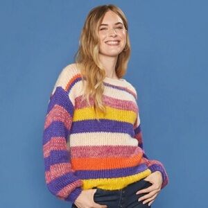 MODCLOTH Chunky Striped Maximalist Groovy Balloon Sleeve Cozy Sweater